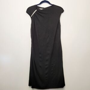Lafayette 148 Black Ruched with Silver Bar Accessory Dress Size XL